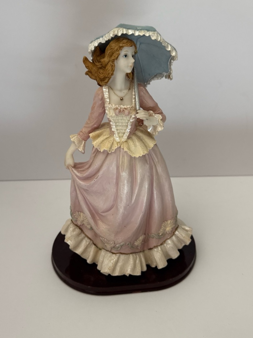 Vintage Gentili Collection Lady With Umbrella Wood Base 9 3/4" Tall Figurine